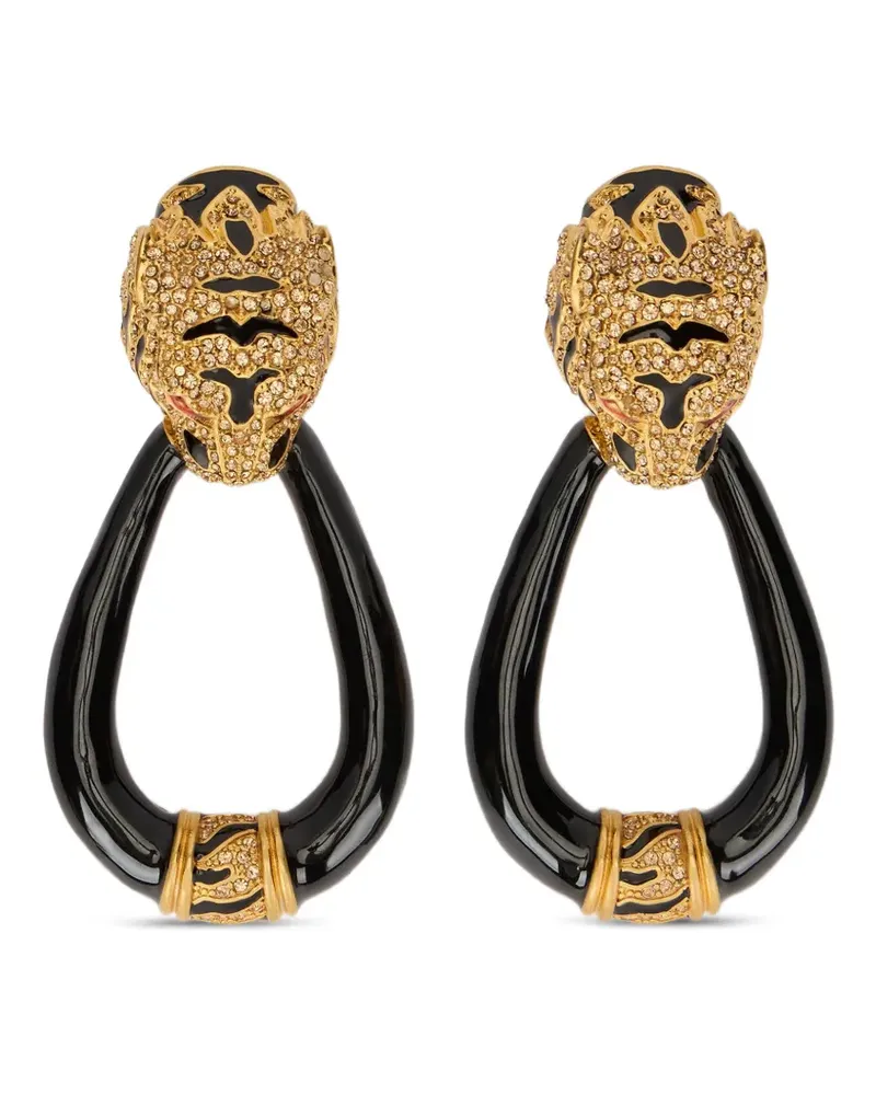 Roberto Cavalli Kristallverzierte Ohrringe mit Tigerkopf - Gold Gold