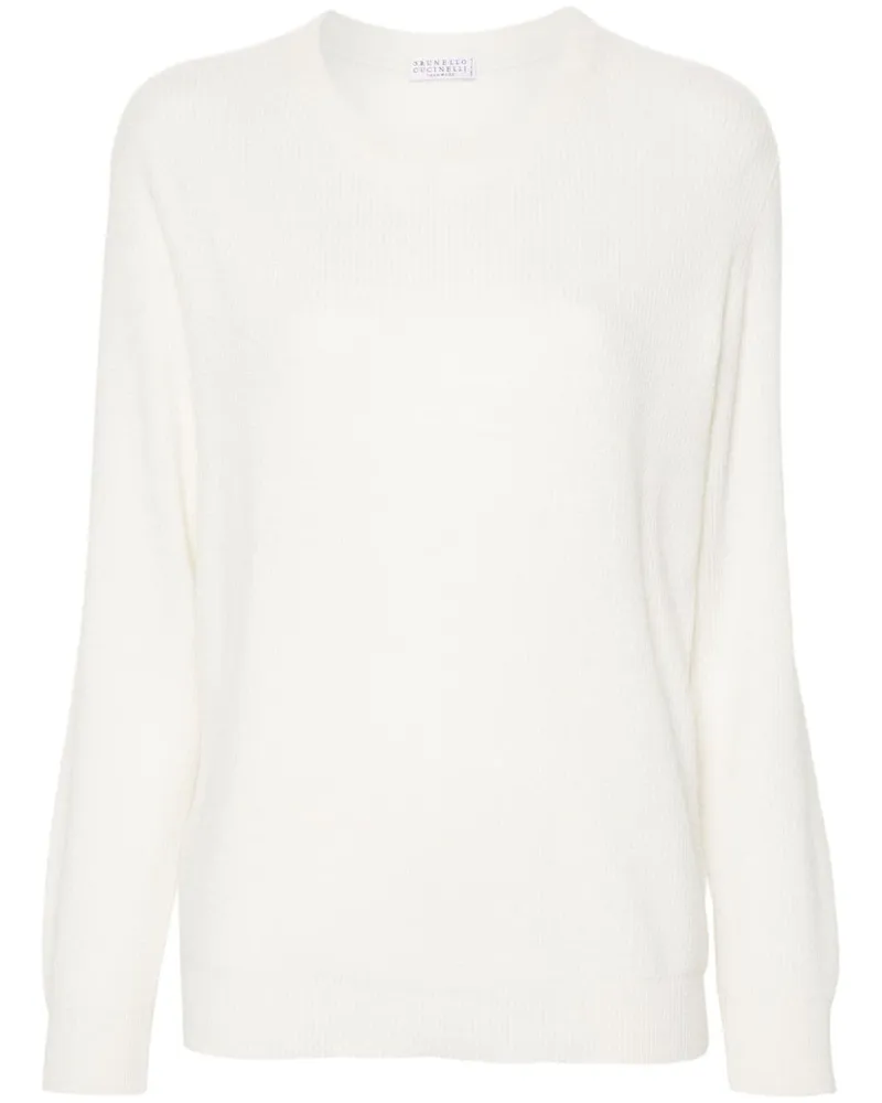 Brunello Cucinelli Kaschmirpullover mit rundem Ausschnitt - Weiß Weiß