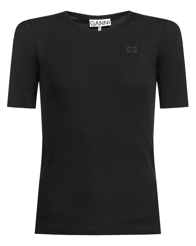 Ganni T-Shirt mit Logo-Applikation - Schwarz Schwarz