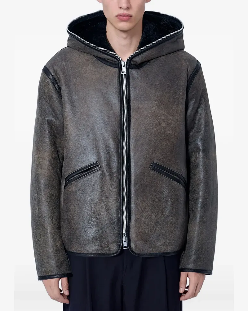 Our Legacy hooded zip-up leather jacket - Braun Braun