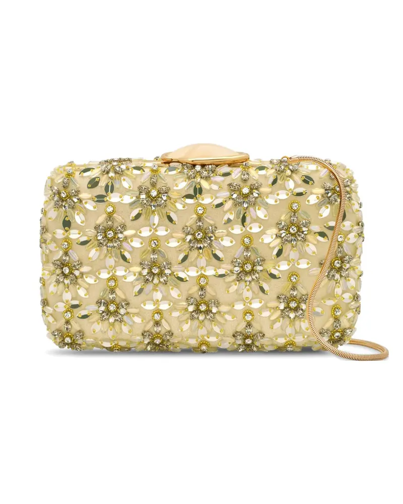 Oscar de la Renta Minaudière-Clutch mit Kristall- und Glasstickerei und floralen Pailletten-Details - Nude Nude