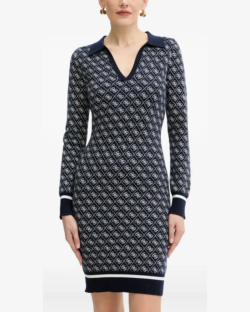 Guess V-neck logo-patterned mini dress - Blau Blau