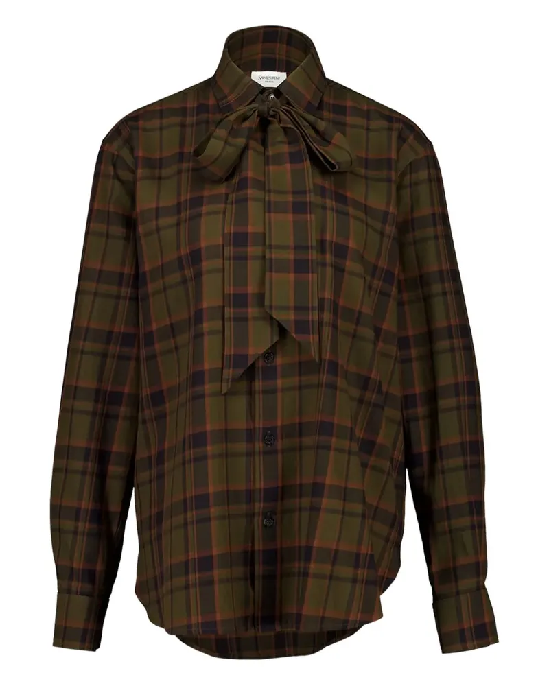 Saint Laurent Kariertes Hemd mit Lavallière-Schleife - Grün Grün