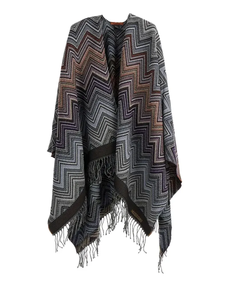 Missoni zigzag-knit fringed poncho - Grau Grau