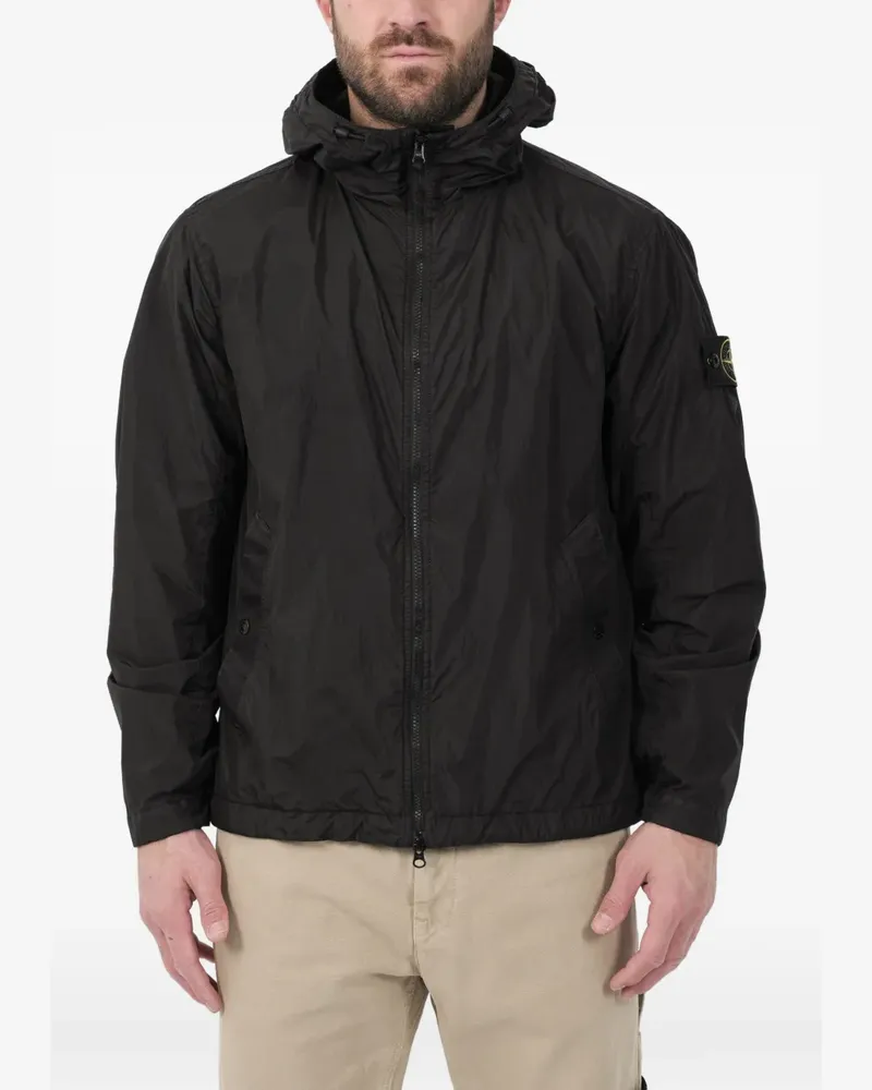 Stone Island Kapuzenjacke mit Logo-Patch - Schwarz Schwarz