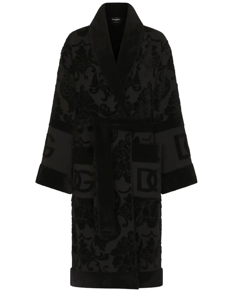 Dolce & Gabbana Frottee-Bademantel aus Jacquard - Schwarz Schwarz