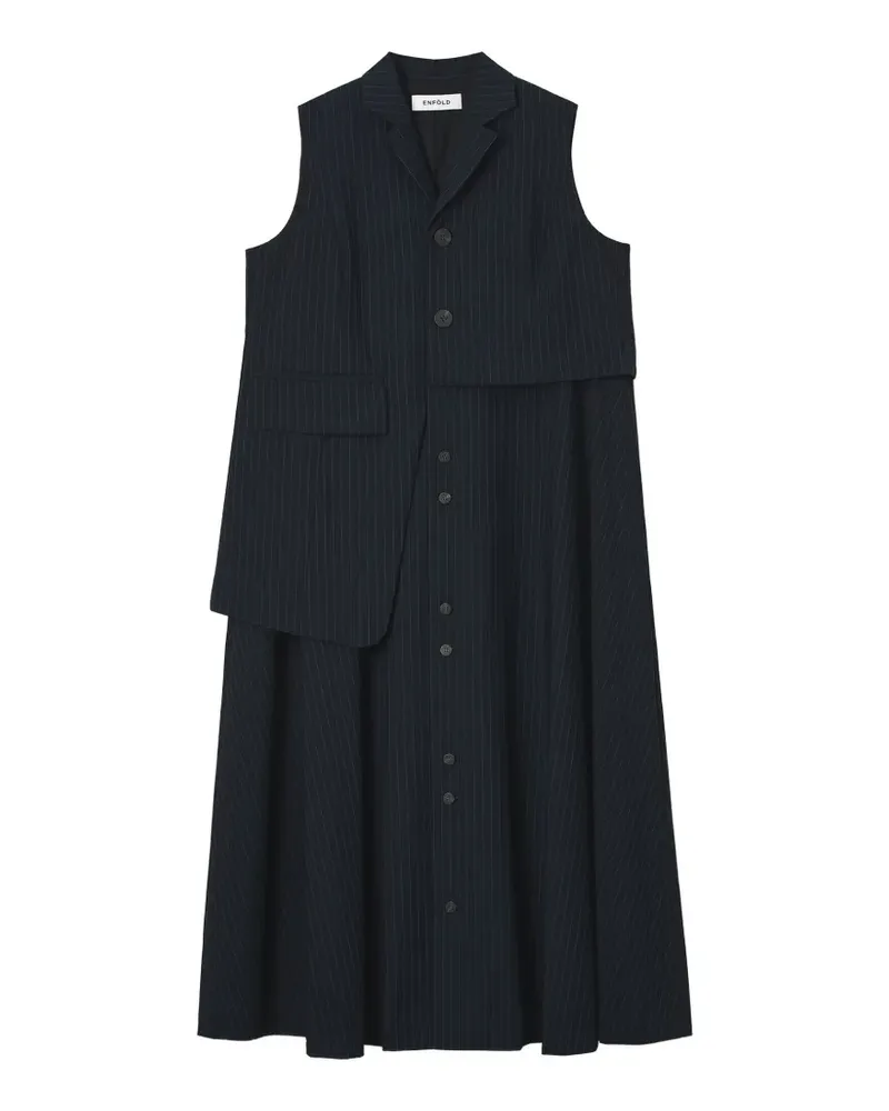 ENFÖLD pinstripe layered-detail midi dress - Blau Blau