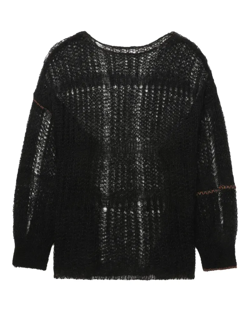 Yohji Yamamoto Langärmeliger Pullover in Lochstrick - Schwarz Schwarz