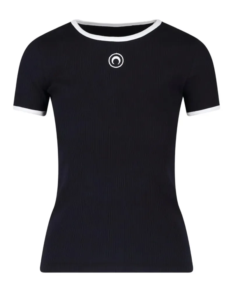 Marine Serre Geripptes Moon T-Shirt mit Logo - Schwarz Schwarz