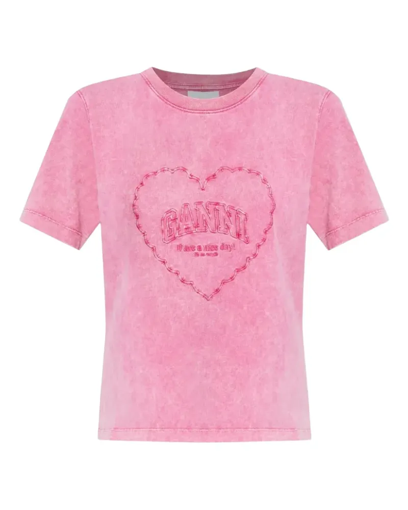 Ganni heart cotton T-shirt - Rosa Rosa