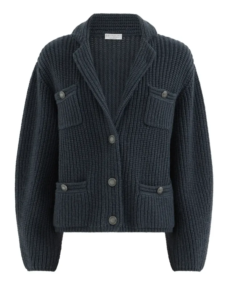 Brunello Cucinelli English Rib Cardigan aus Kaschmir und Federgarn - Blau Blau