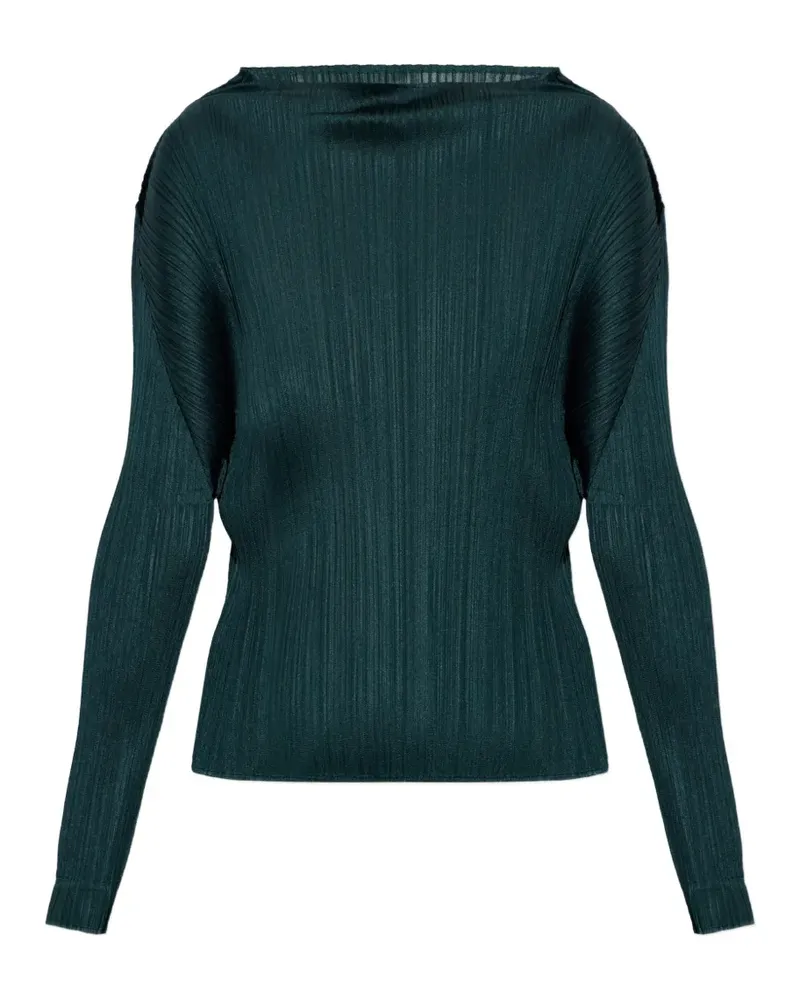 Issey Miyake Plissiertes Langarmshirt - Grün Grün
