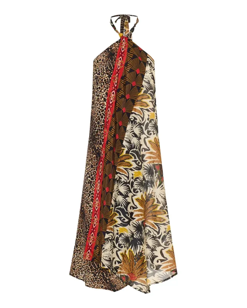 Anjuna Celine patchwork leopard-print pareo midi dress - Nude Nude