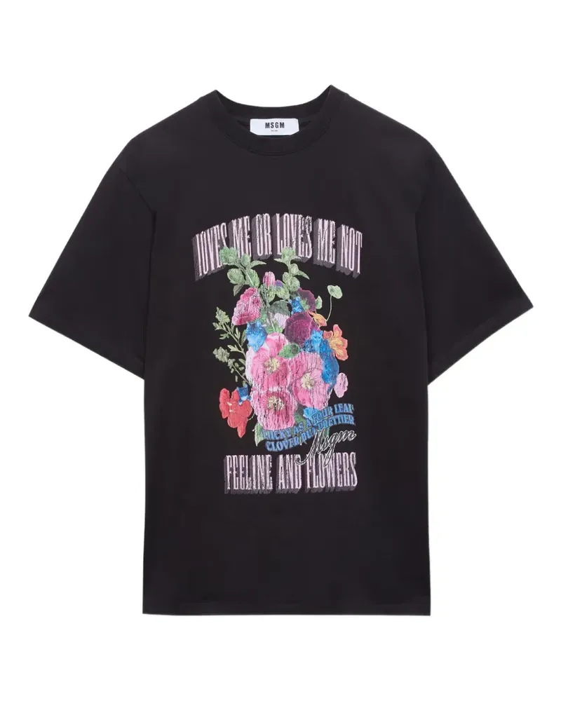 MSGM T-Shirt mit Blumen-Print - Schwarz Schwarz