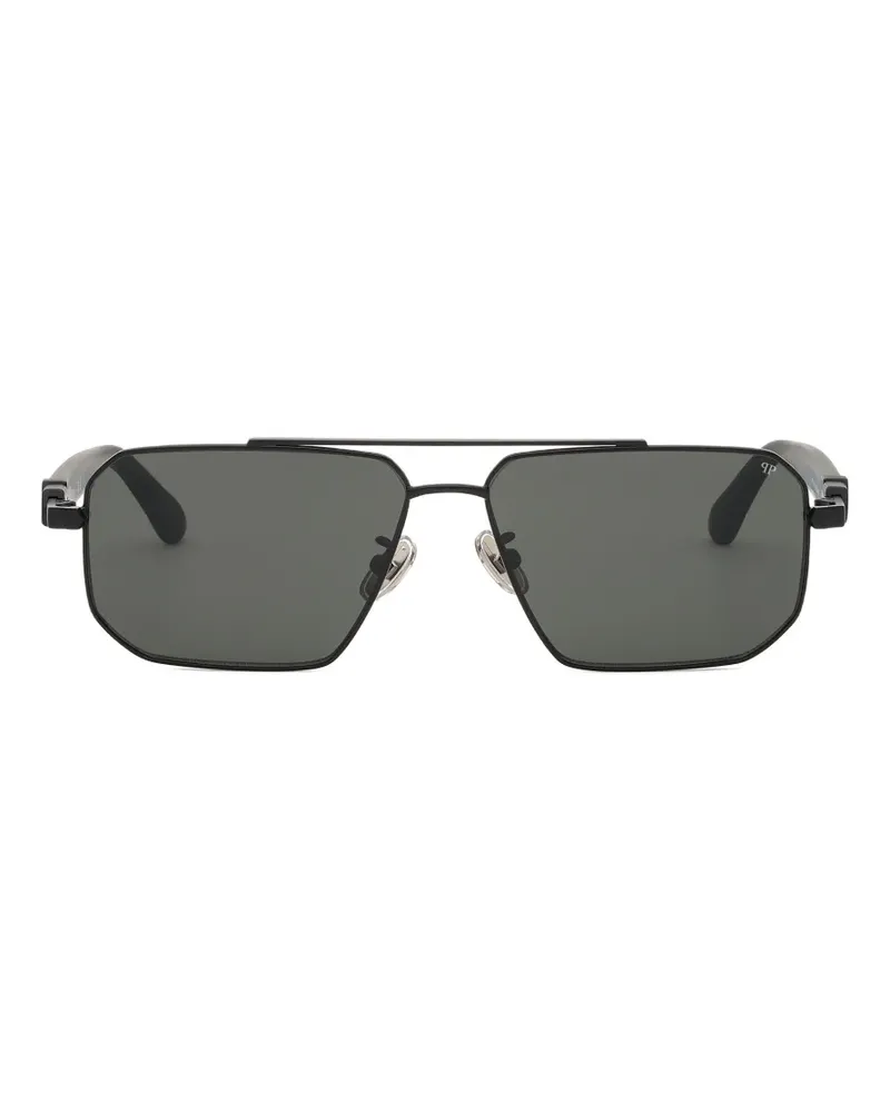 Philipp Plein geometric-frame double-bridge sunglasses - Schwarz Schwarz