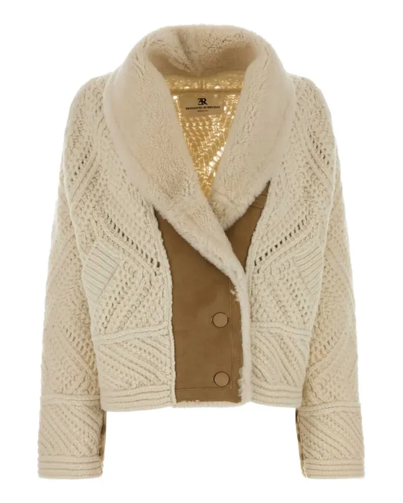 Ermanno Scervino Doppelreihiger Mantel mit Shearling-Kragen - Nude Nude