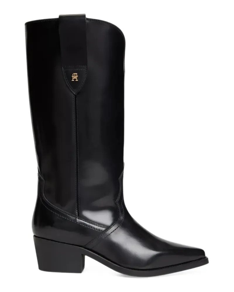 Tommy Hilfiger TH Monogram Lederstiefel im Westernstil - Schwarz Schwarz
