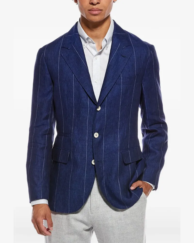 Brunello Cucinelli striped linen blazer - Blau Blau