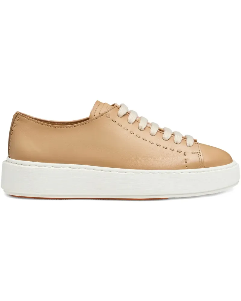 Santoni Leather Platform Sneaker - Nude Nude