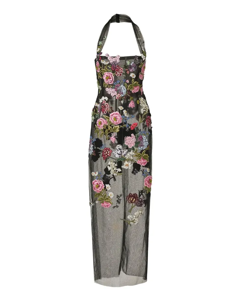 Carolina Herrera New York Abendkleid mit Blumenstickerei - Schwarz Schwarz