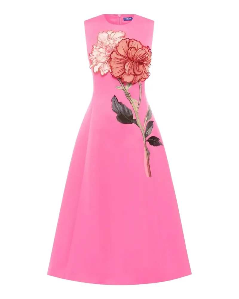 LEO LIN Cleo floral-appliqué midi dress - Rosa Rosa