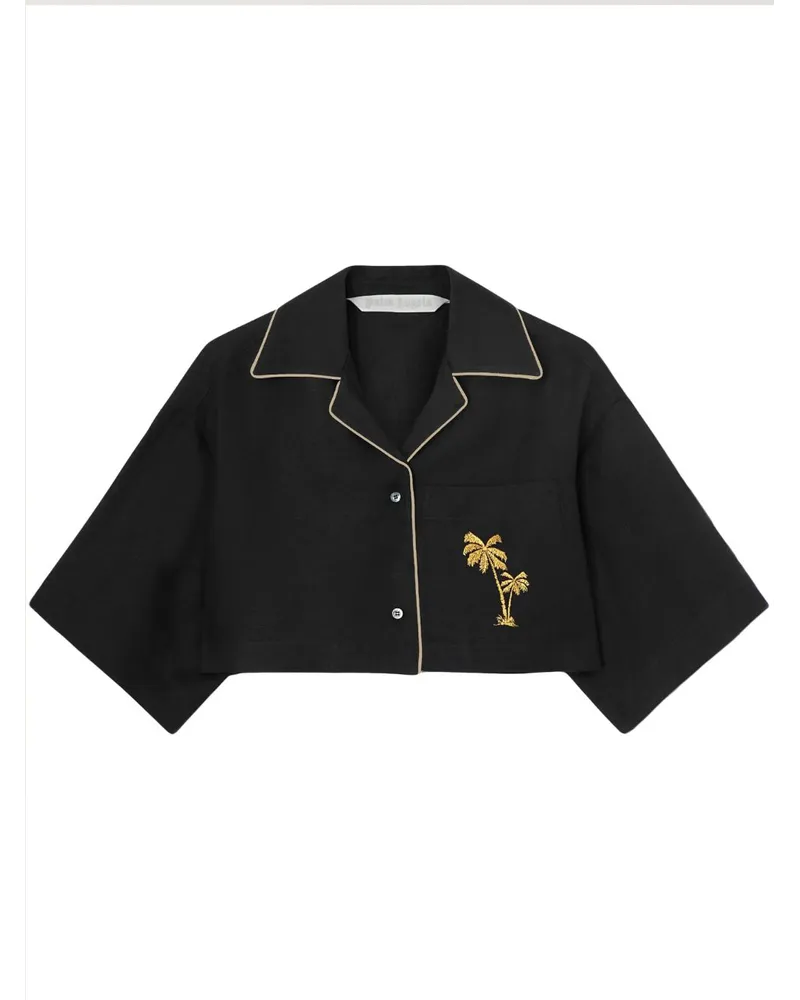 Palm Angels Besticktes Cropped-Hemd - Schwarz Schwarz