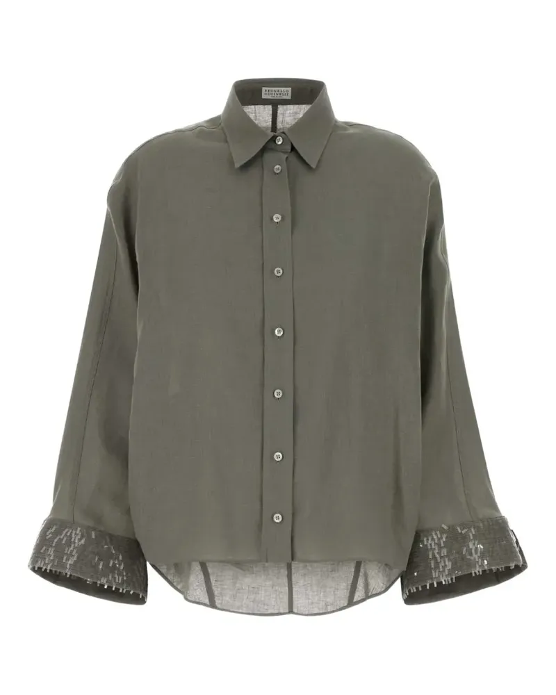 Brunello Cucinelli sequin-embellished linen shirt - Grün Grün