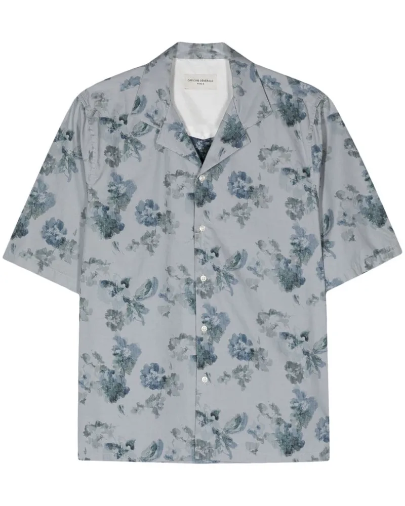 Officine Generale Hemd mit Blumen-Print Blau