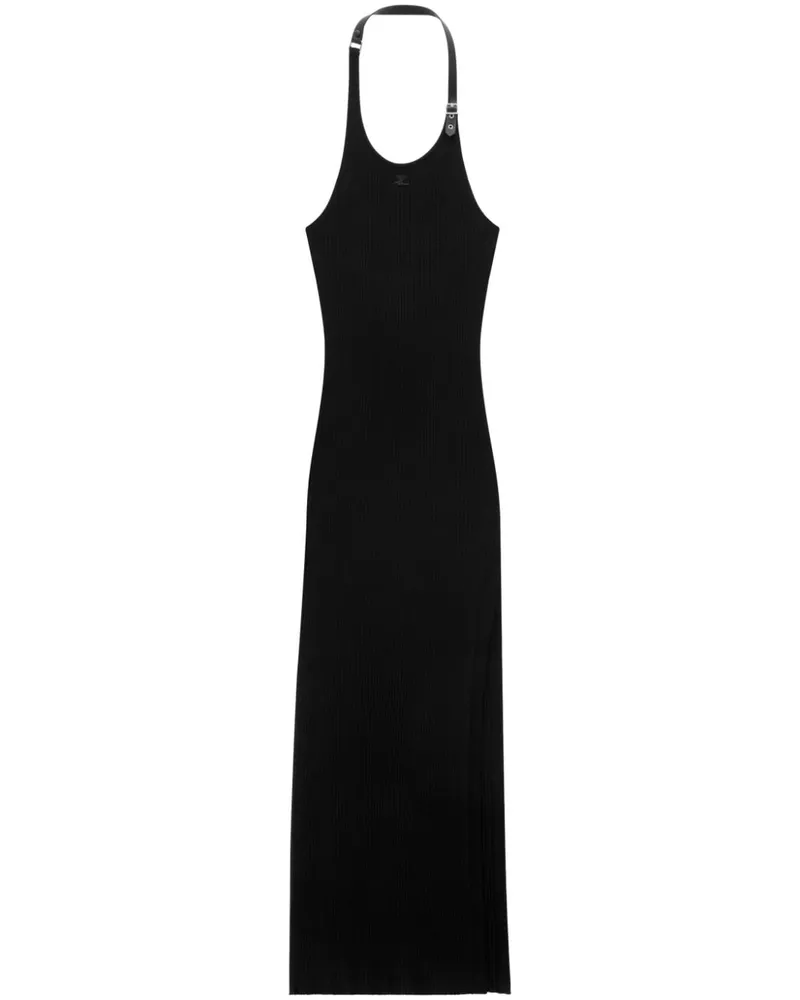 Courrèges Maxikleid aus geripptem Strick - Schwarz Schwarz
