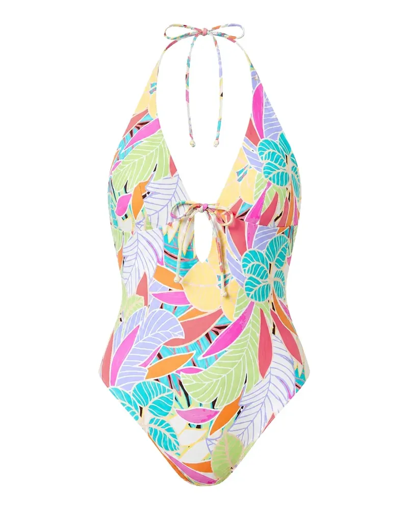 Rip Curl Cala Vadella leaf-print halterneck swimsuit - Blau Blau