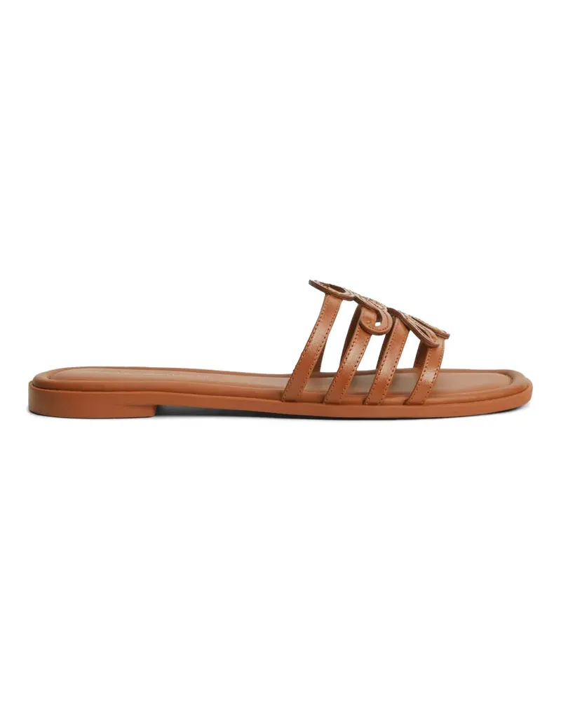Tommy Hilfiger Flache Sandalen mit Logo-Schild - Braun Braun