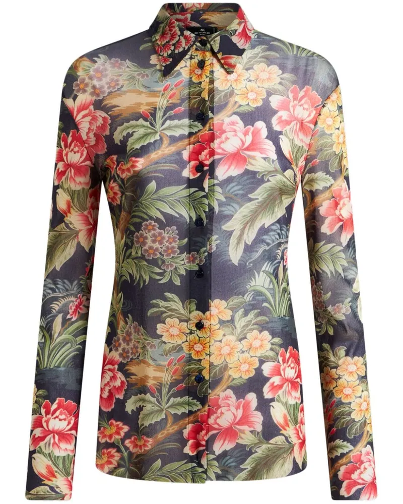 Etro Tüllhemd mit Print - Schwarz Schwarz