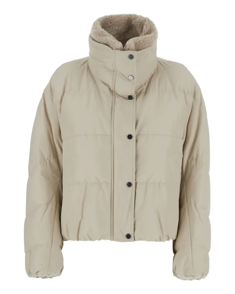 Brunello Cucinelli Daunenjacke aus Technobaumwoll-Taft mit abnehmbarem Shearling-Einsatz und Monili - Nude Nude