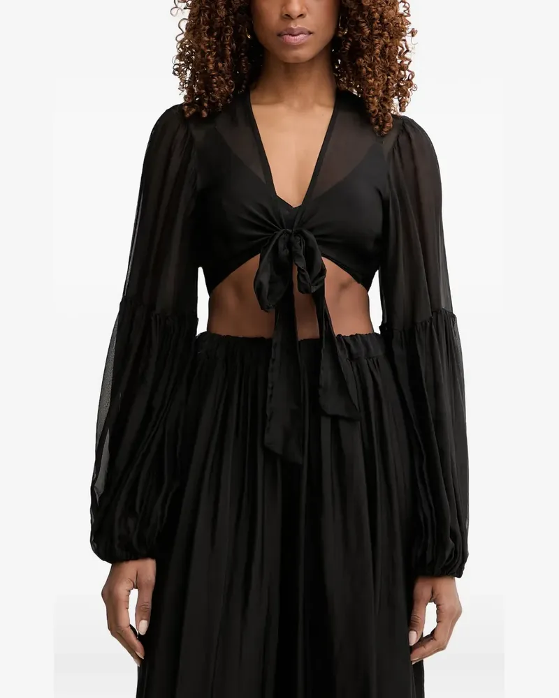 HAVEONE tie-front balloon-sleeve blouse - Schwarz Schwarz
