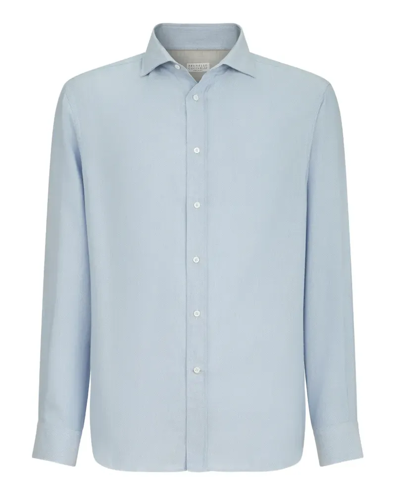 Brunello Cucinelli Hemd aus Kaschmir und Baumwolle mit Haifischkragen - Blau Blau