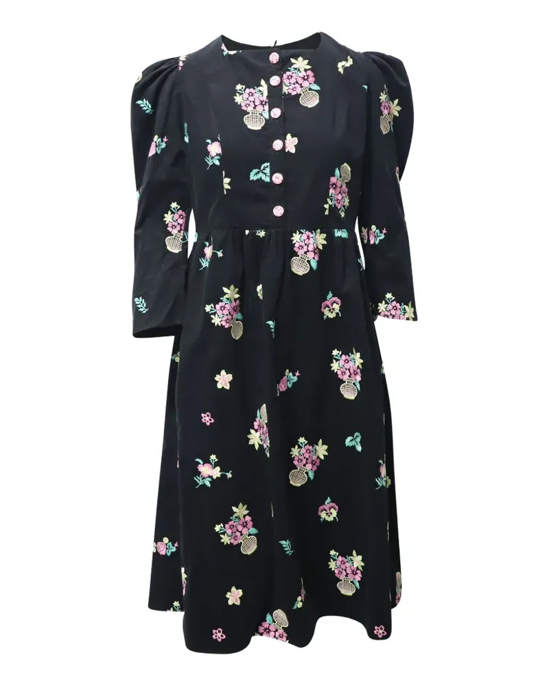 BATSHEVA puff-sleeve floral-print dress - Schwarz Schwarz