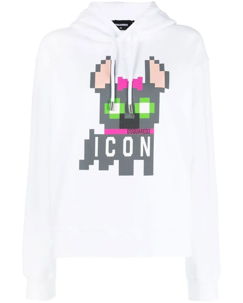 Dsquared2 Icon Hoodie mit verpixeltem Logo-Print - Weiß Weiß