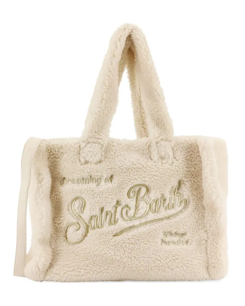 MC2 Saint Barth Colette teddy-texture logo-embroidered shoulder bag - Nude Nude