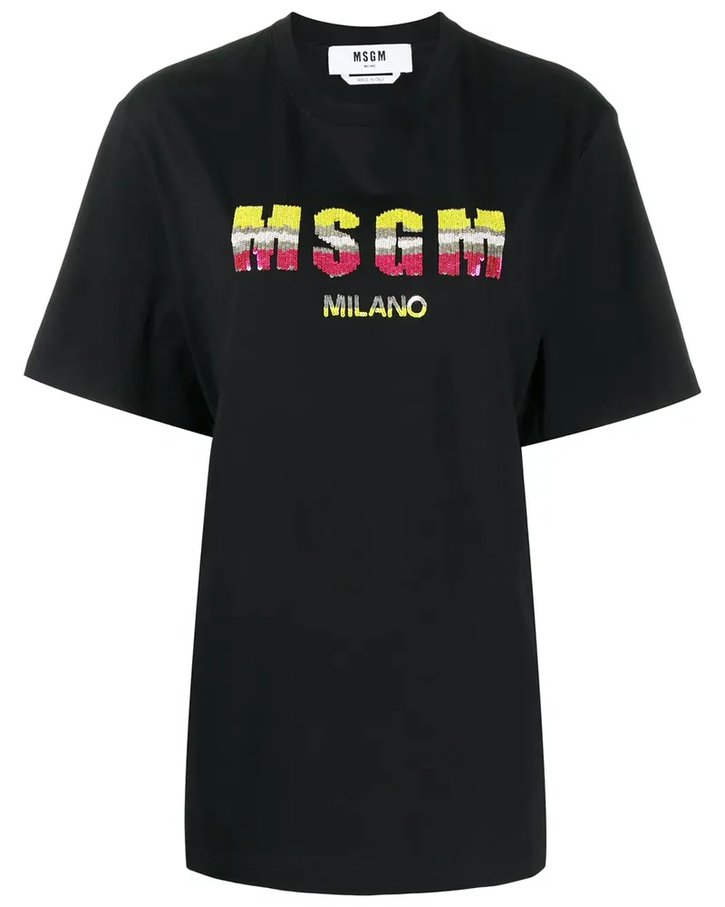 MSGM T-Shirt mit Pailletten-Logo - Schwarz Schwarz