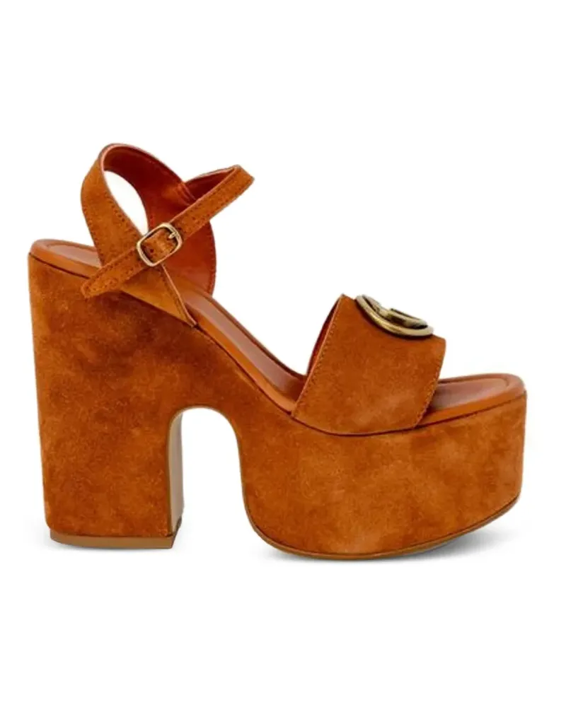 Guess Plateau-Sandalen mit Logo-Schild - Braun Braun
