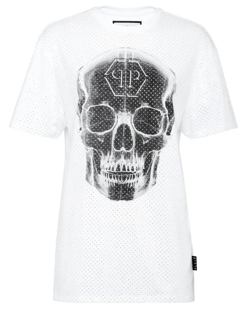 Philipp Plein T-Shirt mit Strass-Totenkopf - Weiß Weiß