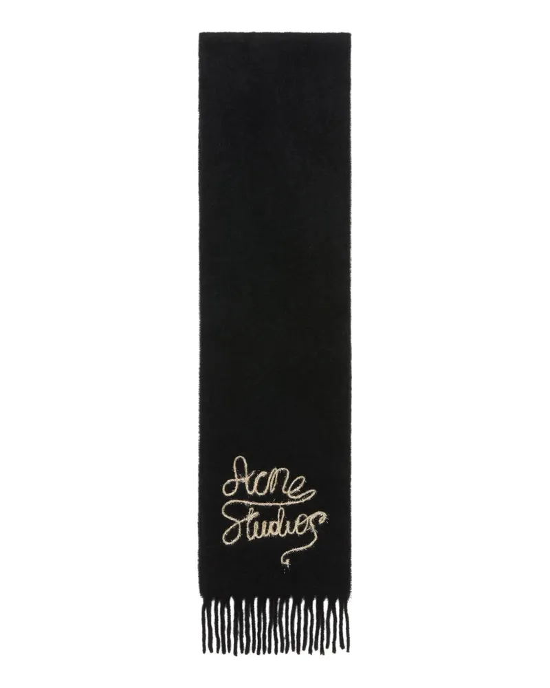 Acne Studios fringed logo-detail scarf - Schwarz Schwarz