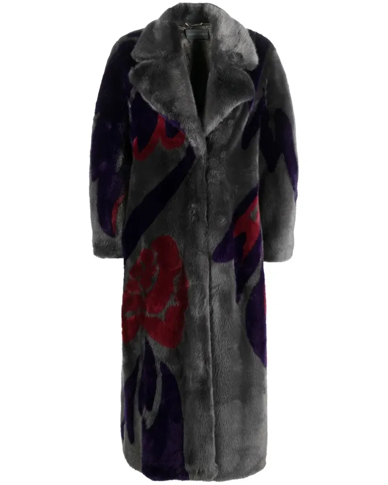 Alberta Ferretti Faux-Fur-Mantel mit abstraktem Print - Grau Grau