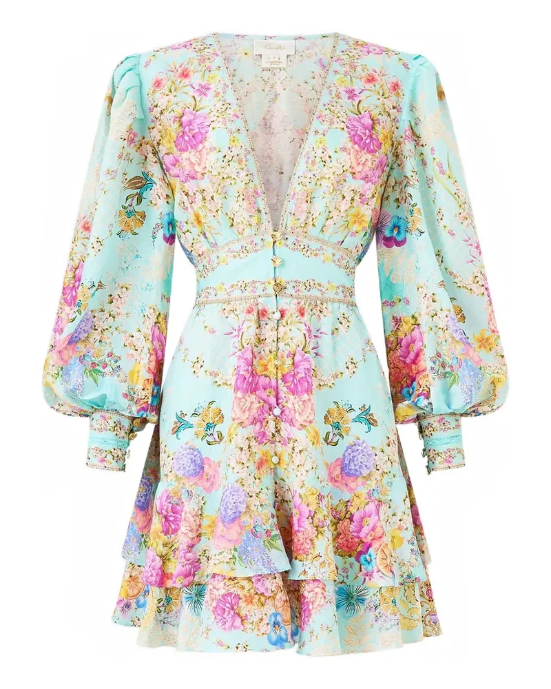 Camilla Gerüschtes Bazaar Blooms Minikleid - Blau Blau