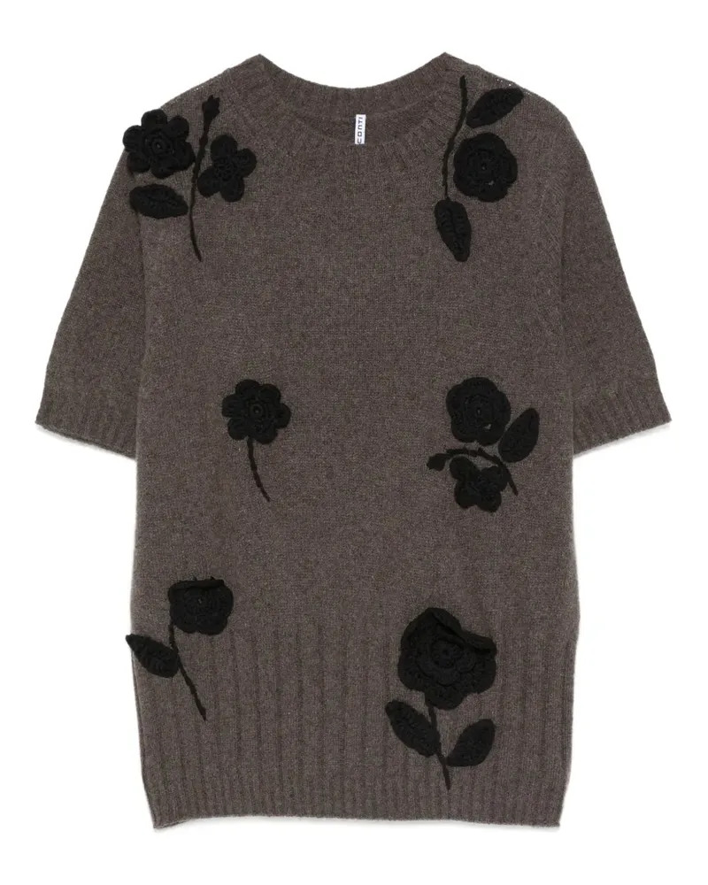 Liviana Conti Kurzärmeliger Pullover mit Blumenstickerei - Braun Braun