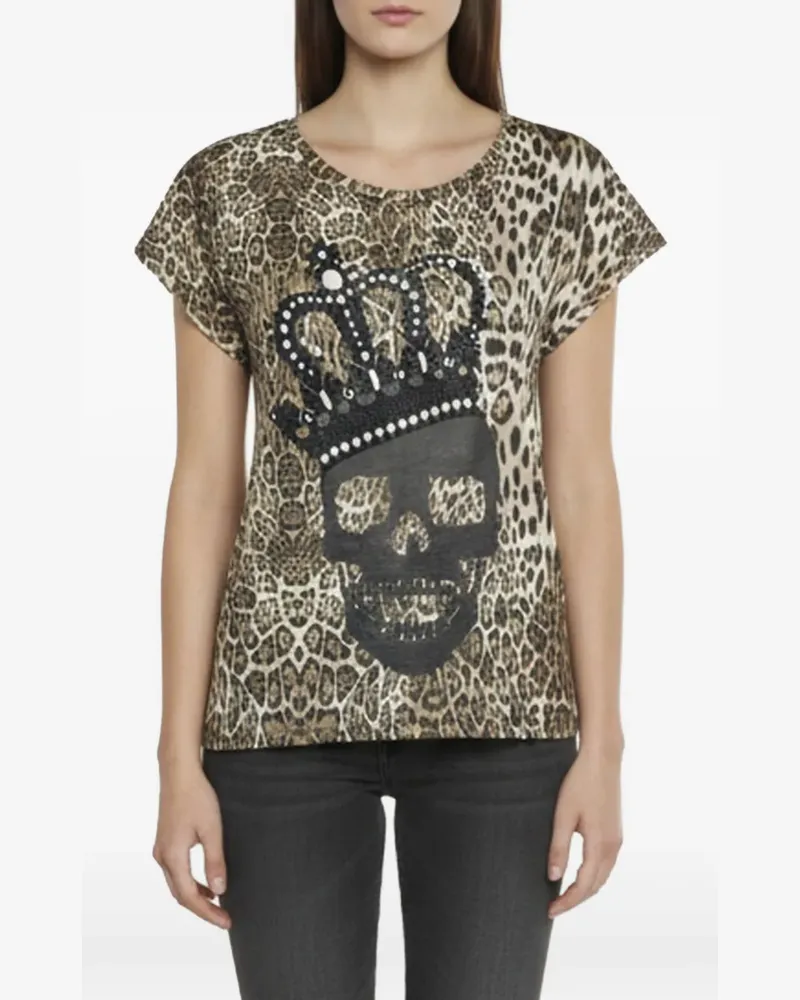 Philipp Plein Skull leopard-print T-shirt - Braun Braun