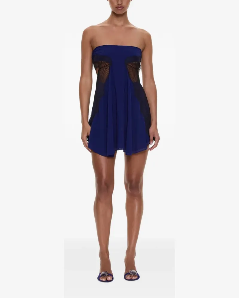 Christopher Esber Schulterfreies Aira Minikleid mit Spitzenbesatz - Blau Blau