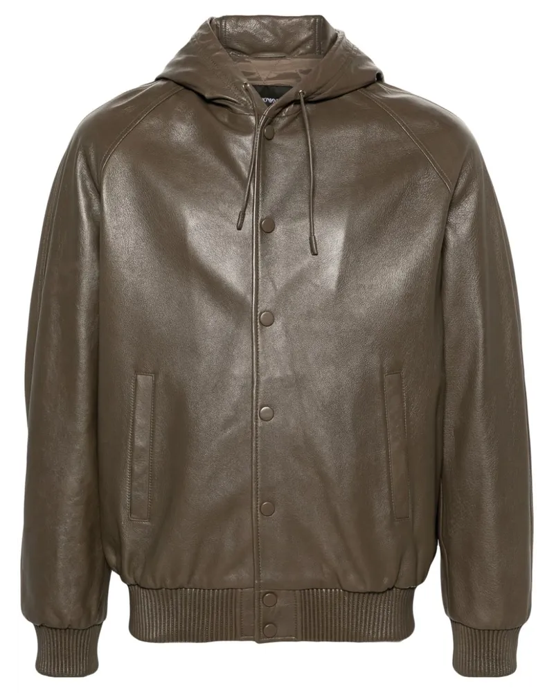 Emporio Armani Bomberjacke aus Leder mit Kapuze - Braun Braun