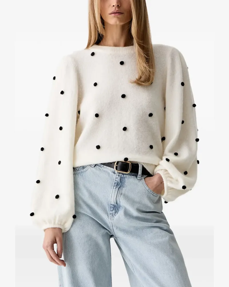 Gestuz pom-pom balloon-sleeve sweater - Nude Nude