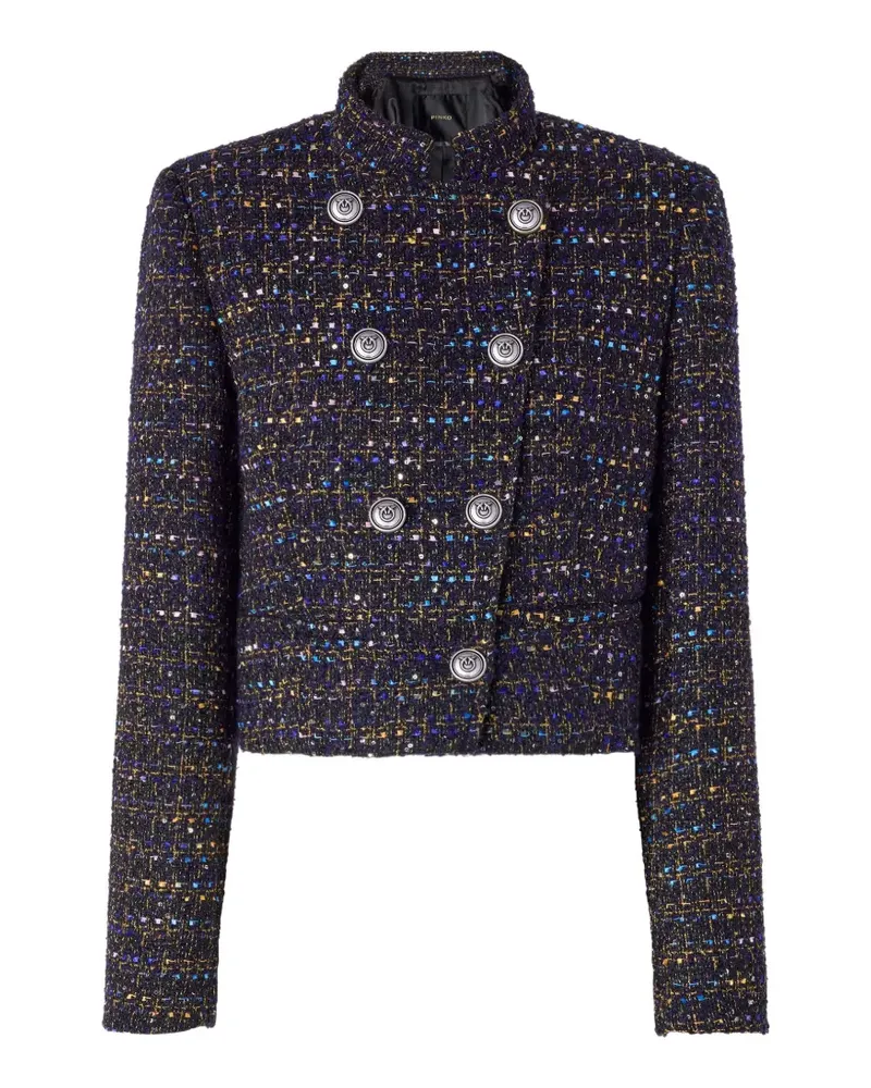 Pinko Cropped-Jacke aus Bouclé-Tweed mit Metallknöpfen - Blau Blau
